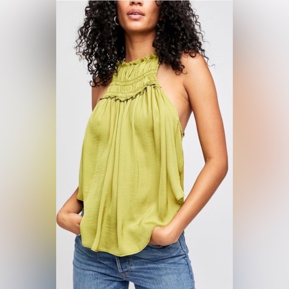 Free People Tops - •FREE PEOPLE•NWT GRASSES GREEN “MY OH MY”SMOCK NECKLINE KEYHOLE BLOUSE MEDIUM